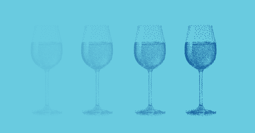 Illustration of 4 glasses of wine in a gradient.